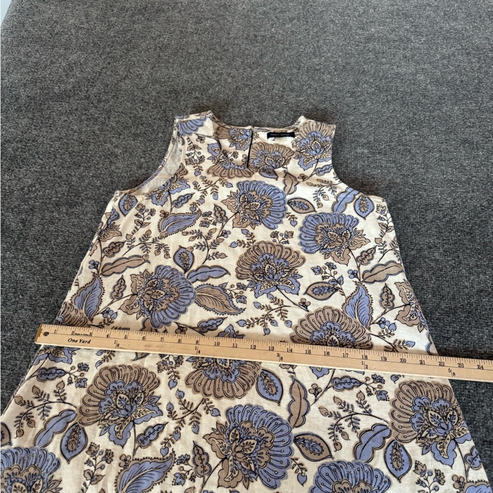 TOMMY HILFIGER Women’s 6 Linen Blend Sleeveless Dress Ruffle Hem Beige/Blues - Picture 11 of 14